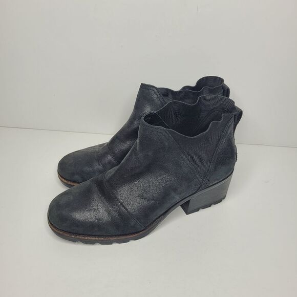 SOREL CATE CHELSEA NL3712-010 WOMENS LEATHER PULL-ON ANKLE BOOTS 7.5 - Picture 1 of 7
